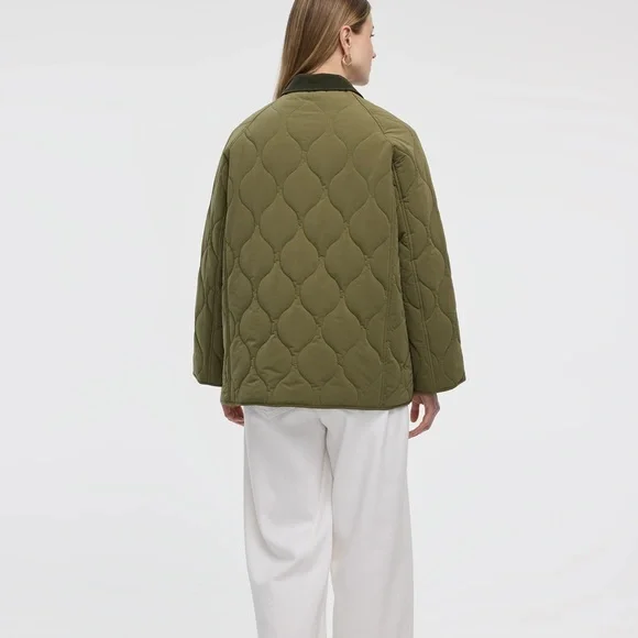 REITMANS Olive Green Quilted Puffer Jacket with Dark Corduroy Collar - Picture 4 of 4